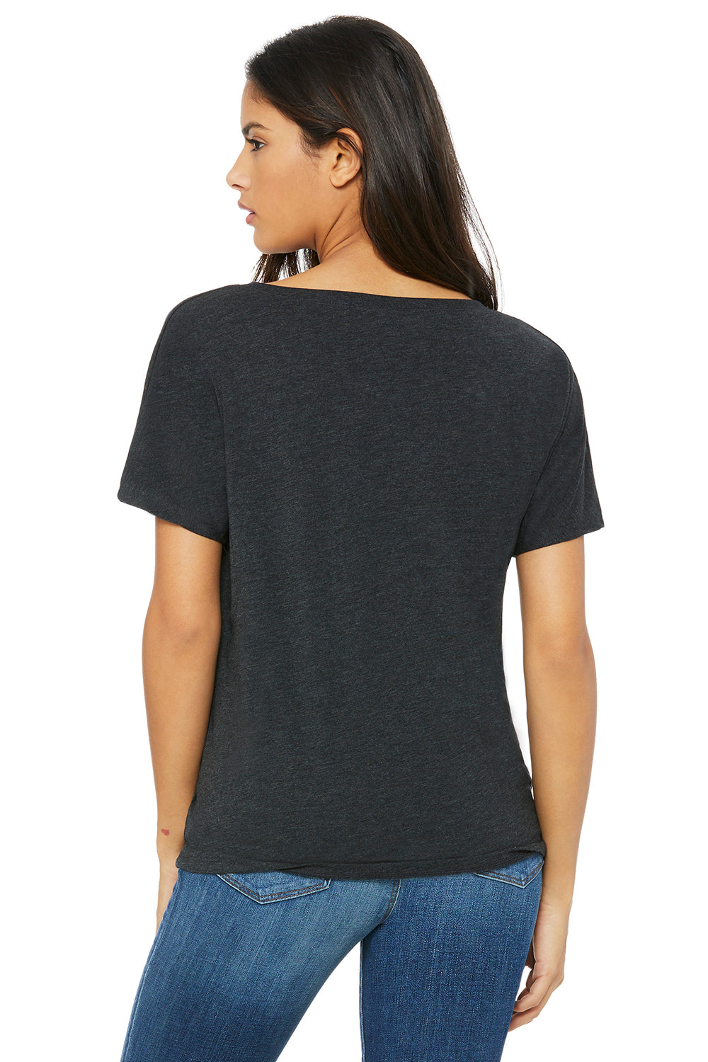 Bella + Canvas 8815 Womens Slouchy Short Sleeve V-Neck T-Shirt Charcoal Black Triblend Back