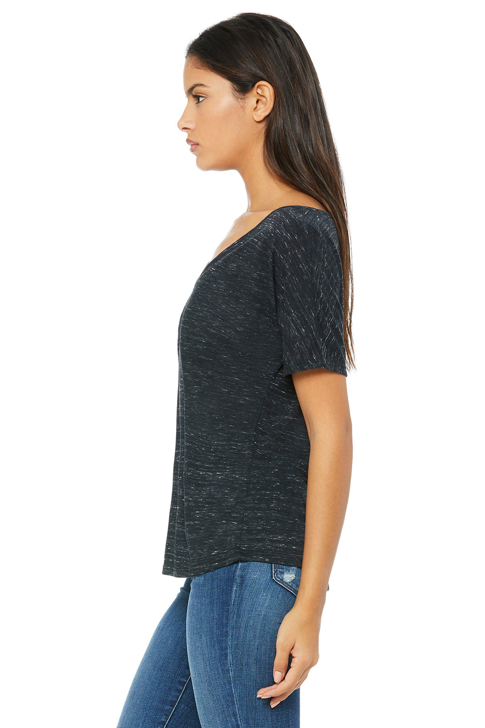 Bella + Canvas 8815 Womens Slouchy Short Sleeve V-Neck T-Shirt Black Marble Side