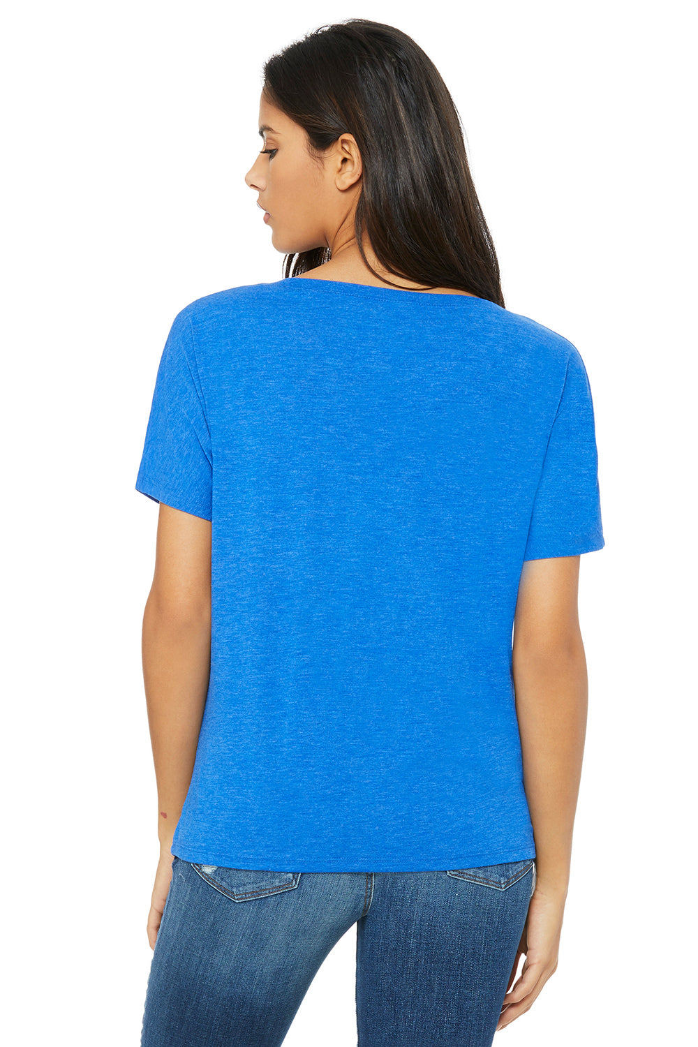 Bella + Canvas 8815 Womens Slouchy Short Sleeve V-Neck T-Shirt Royal Blue Triblend Back