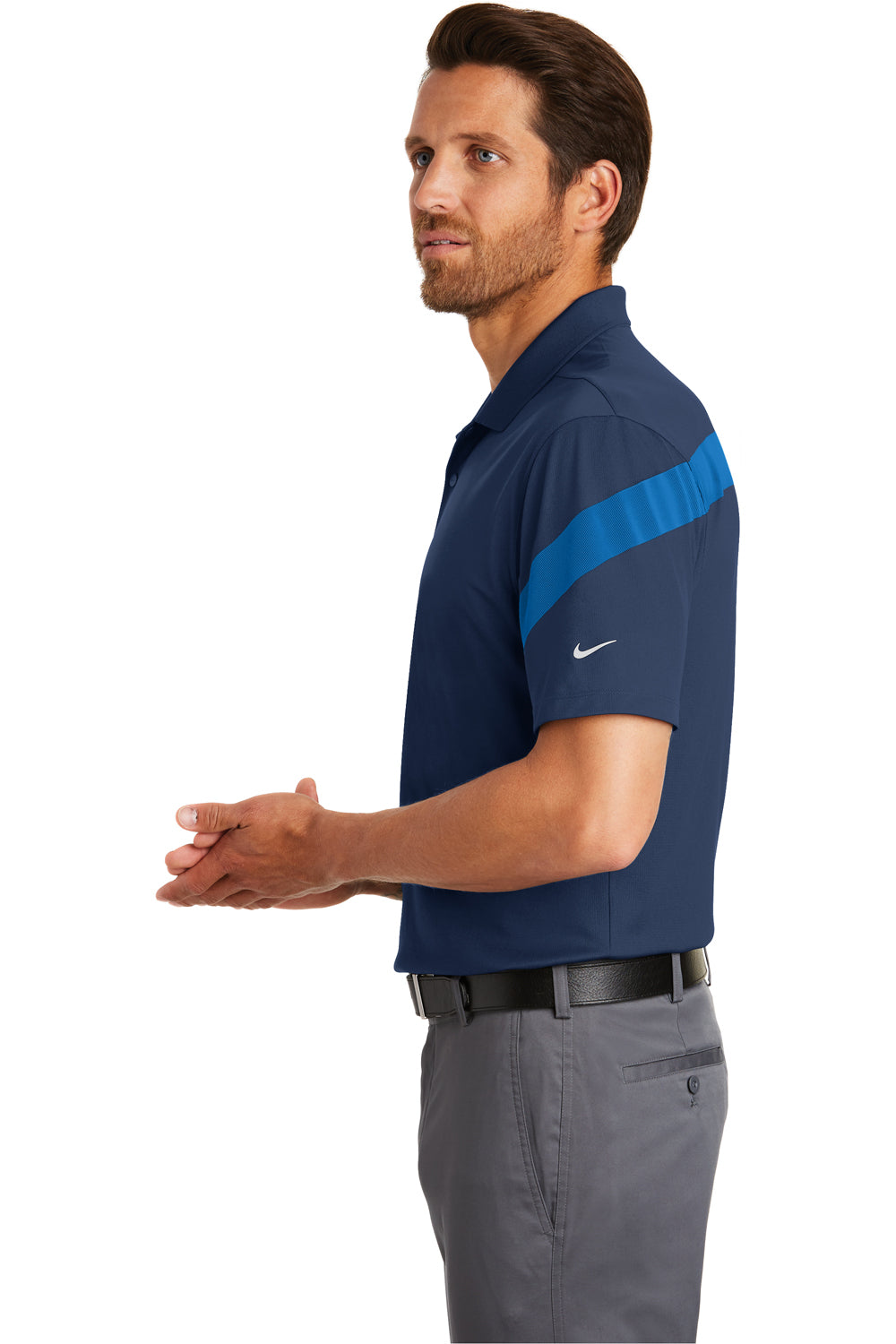 Nike 881657 Mens Commander Dri-Fit Moisture Wicking Short Sleeve Polo Shirt Navy Blue/Photo Blue Side