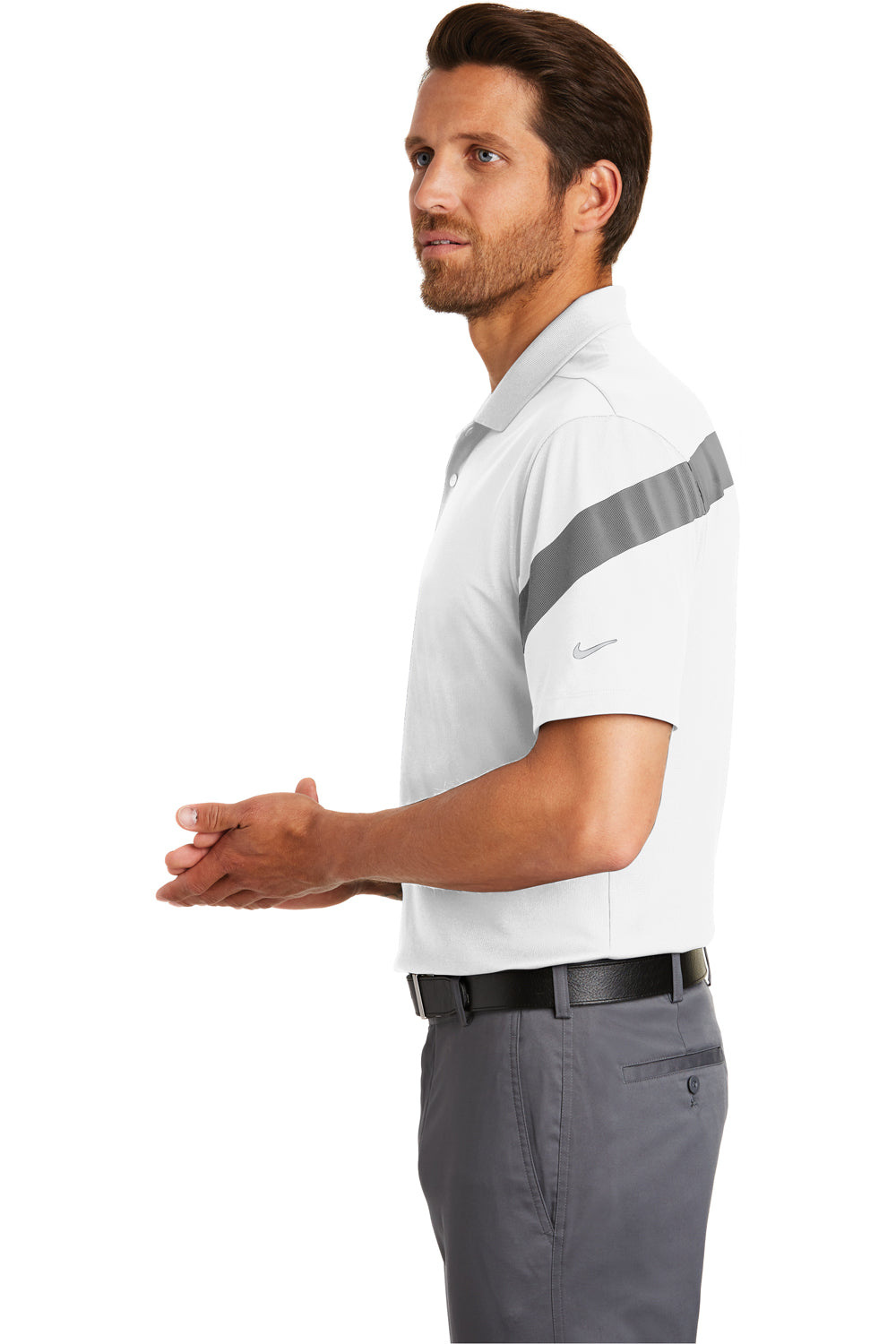 Nike 881657 Mens Commander Dri-Fit Moisture Wicking Short Sleeve Polo Shirt White/Black Side