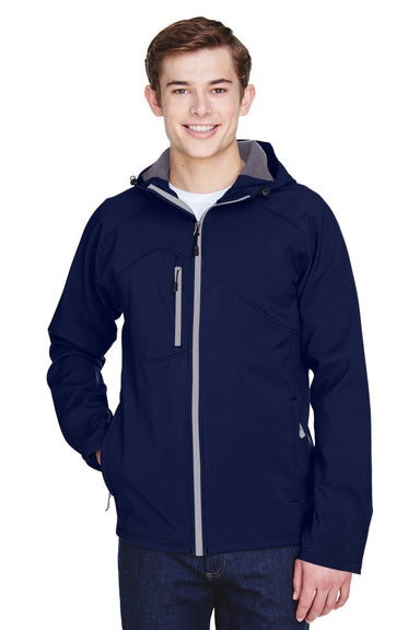 North End 88166 Mens Prospect Water Resistant Full Zip Hooded Jacket Navy Blue Front