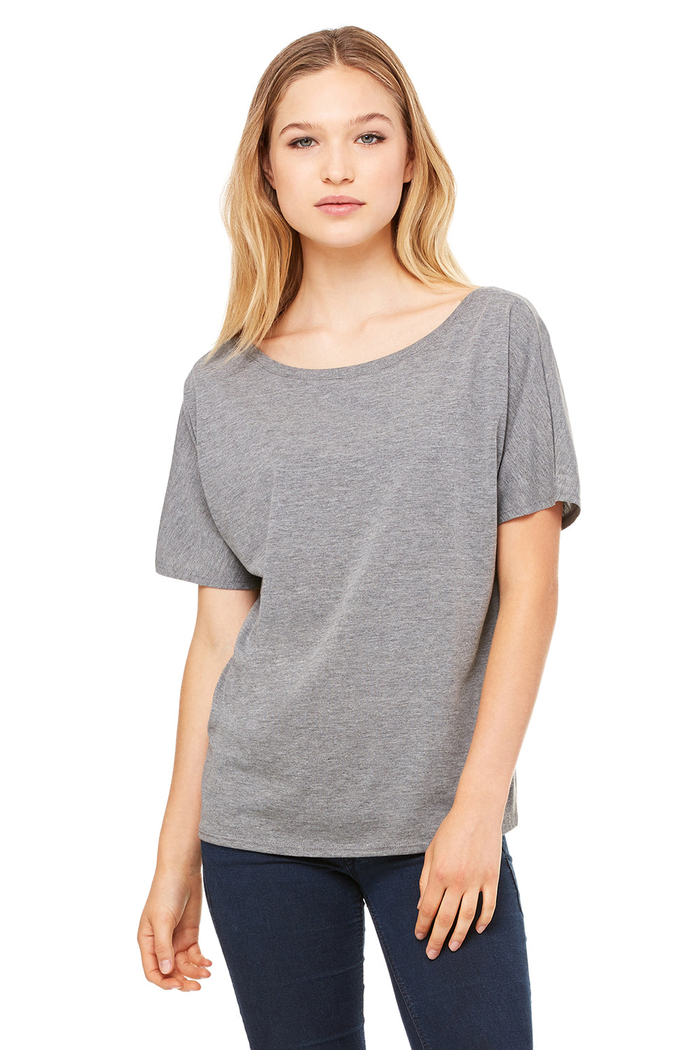 Bella + Canvas 8816 Womens Slouchy Short Sleeve Wide Neck T-Shirt Grey Triblend Front