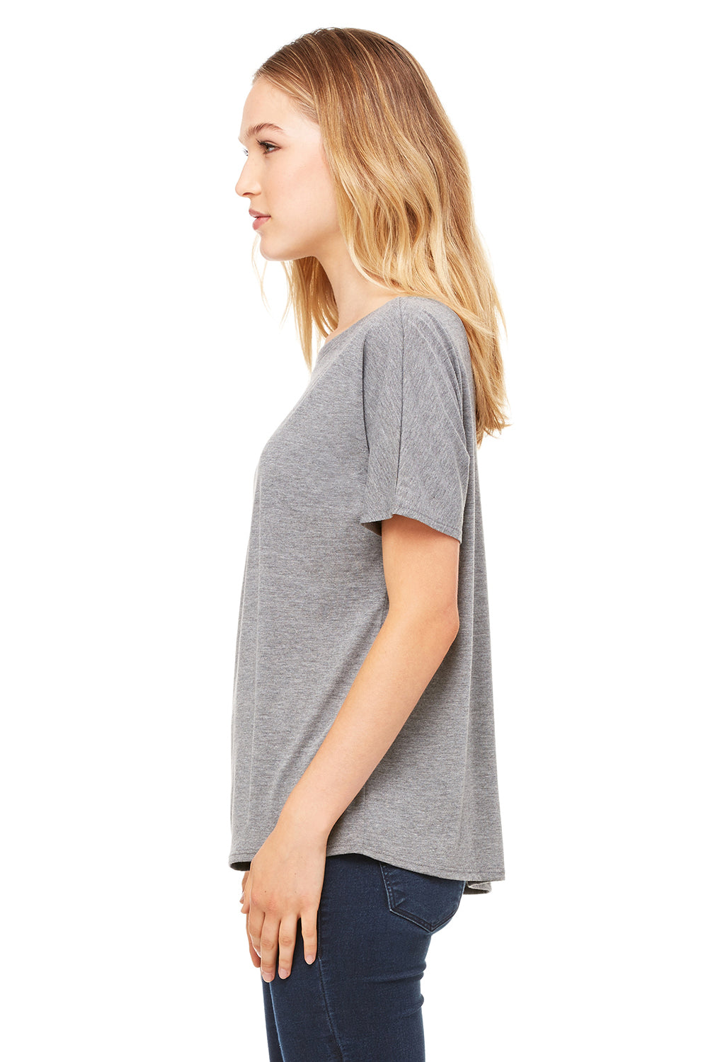 Bella + Canvas 8816 Womens Slouchy Short Sleeve Wide Neck T-Shirt Grey Triblend Side