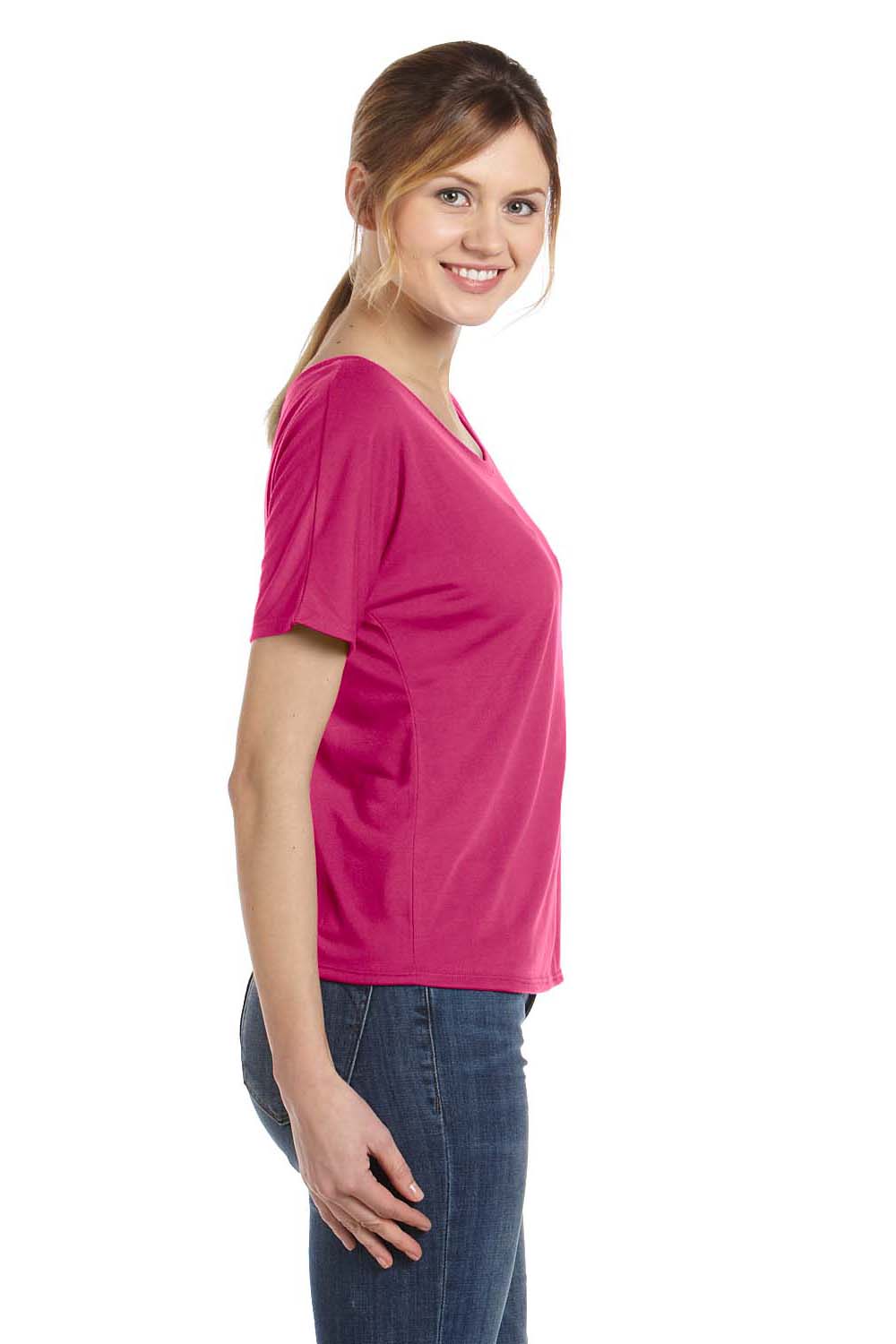 Bella + Canvas 8816 Womens Slouchy Short Sleeve Wide Neck T-Shirt Berry Pink Side