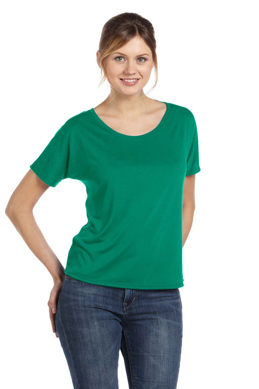 Bella + Canvas 8816 Womens Slouchy Short Sleeve Wide Neck T-Shirt Kelly Green Front