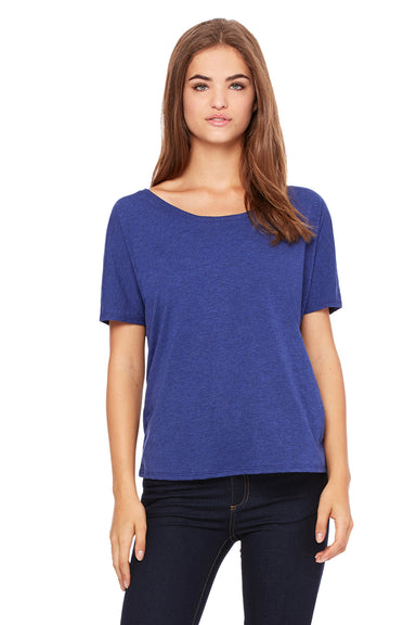 Bella + Canvas 8816 Womens Slouchy Short Sleeve Wide Neck T-Shirt Navy Blue Triblend Front
