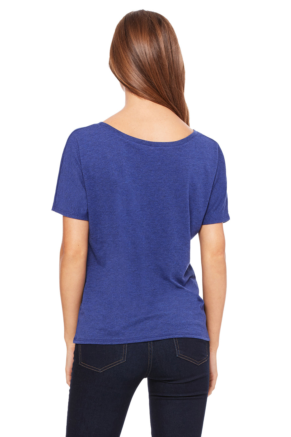 Bella + Canvas 8816 Womens Slouchy Short Sleeve Wide Neck T-Shirt Navy Blue Triblend Back
