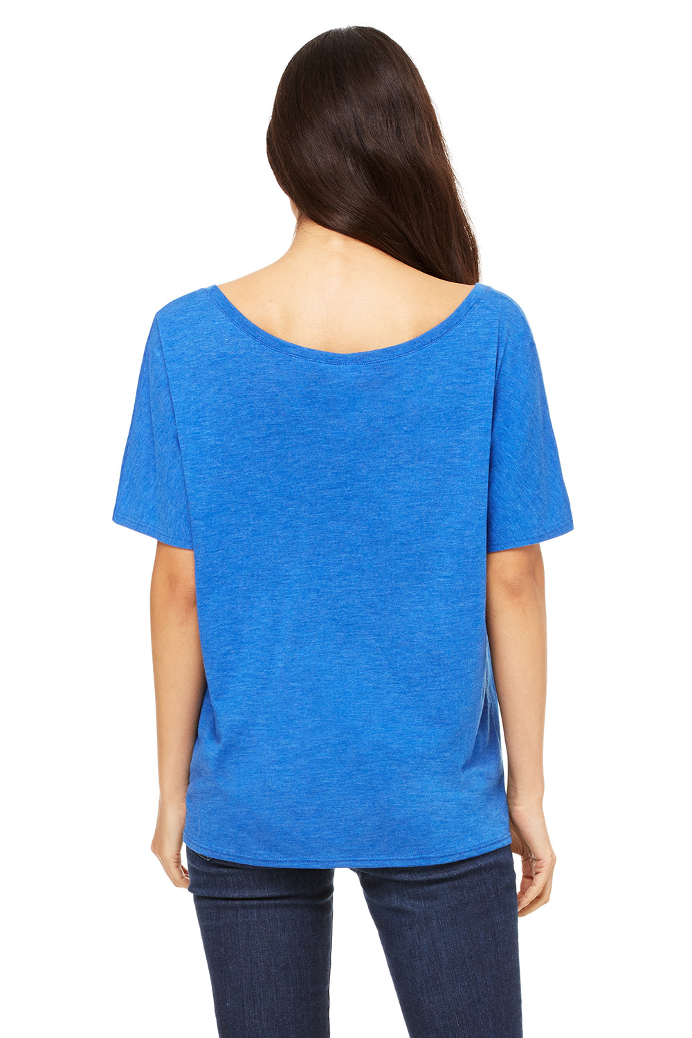 Bella + Canvas 8816 Womens Slouchy Short Sleeve Wide Neck T-Shirt Royal Blue Triblend Back