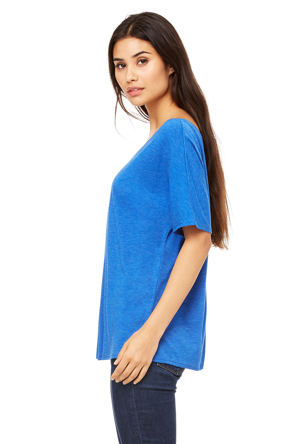 Bella + Canvas 8816 Womens Slouchy Short Sleeve Wide Neck T-Shirt Royal Blue Triblend Side