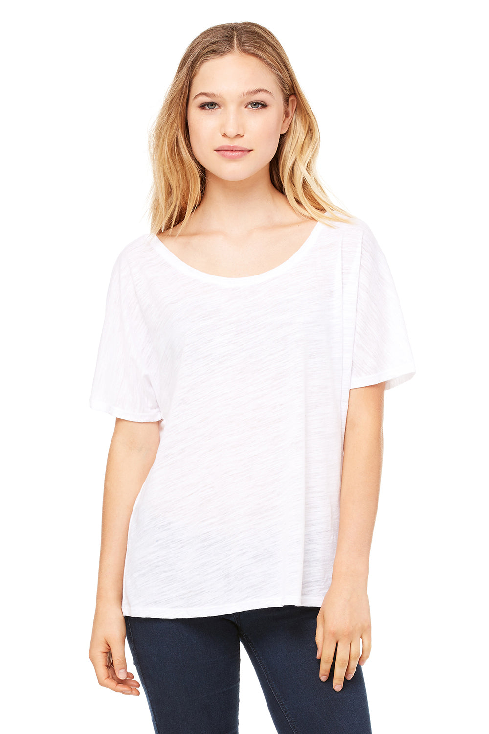 Bella + Canvas 8816 Womens Slouchy Short Sleeve Wide Neck T-Shirt White Slub Front