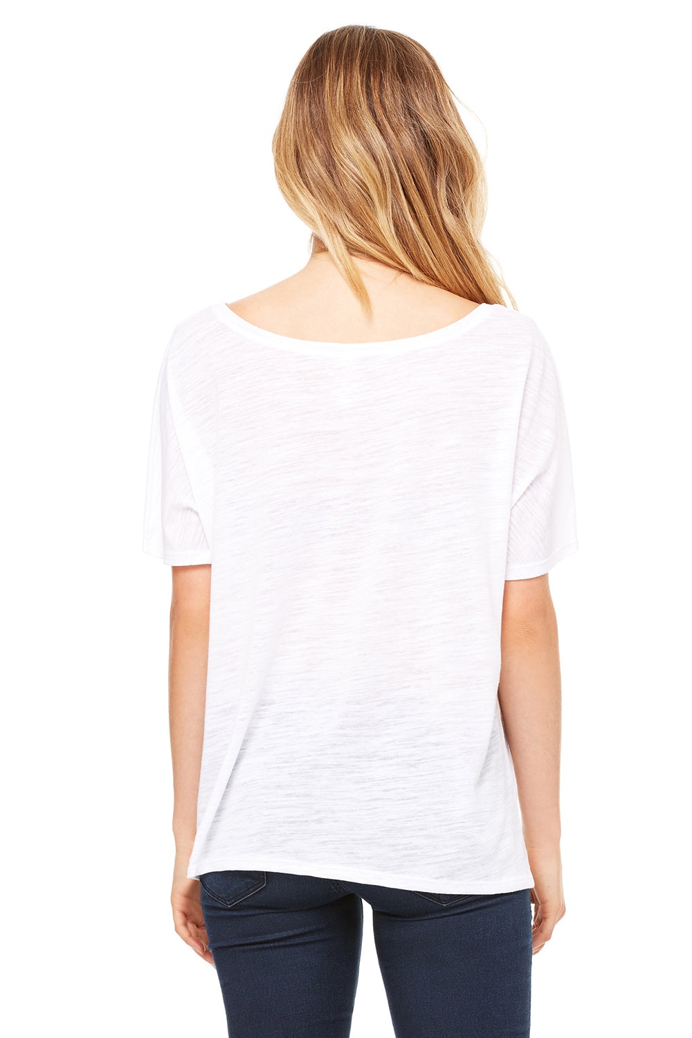 Bella + Canvas 8816 Womens Slouchy Short Sleeve Wide Neck T-Shirt White Slub Back