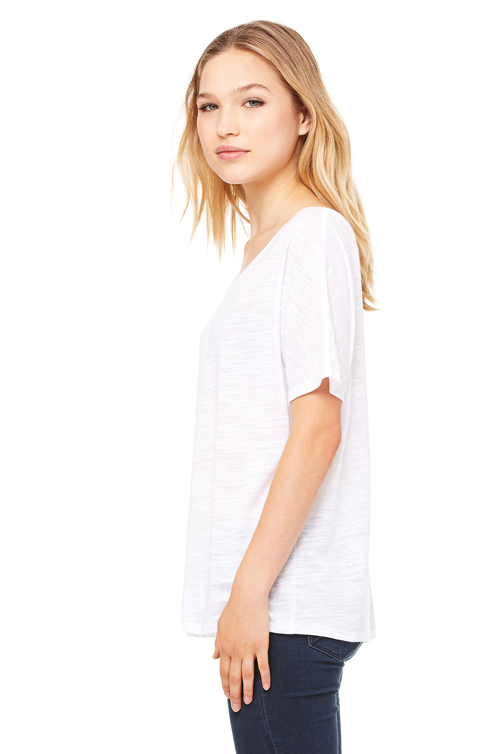 Bella + Canvas 8816 Womens Slouchy Short Sleeve Wide Neck T-Shirt White Slub Side