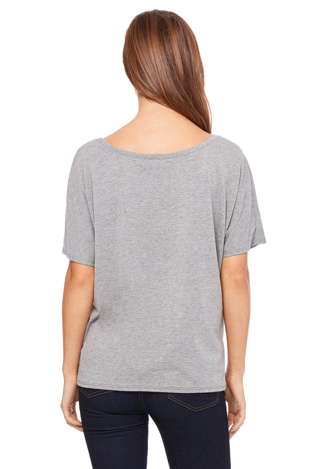 Bella + Canvas 8816 Womens Slouchy Short Sleeve Wide Neck T-Shirt Heather Deep Grey Speckled Back