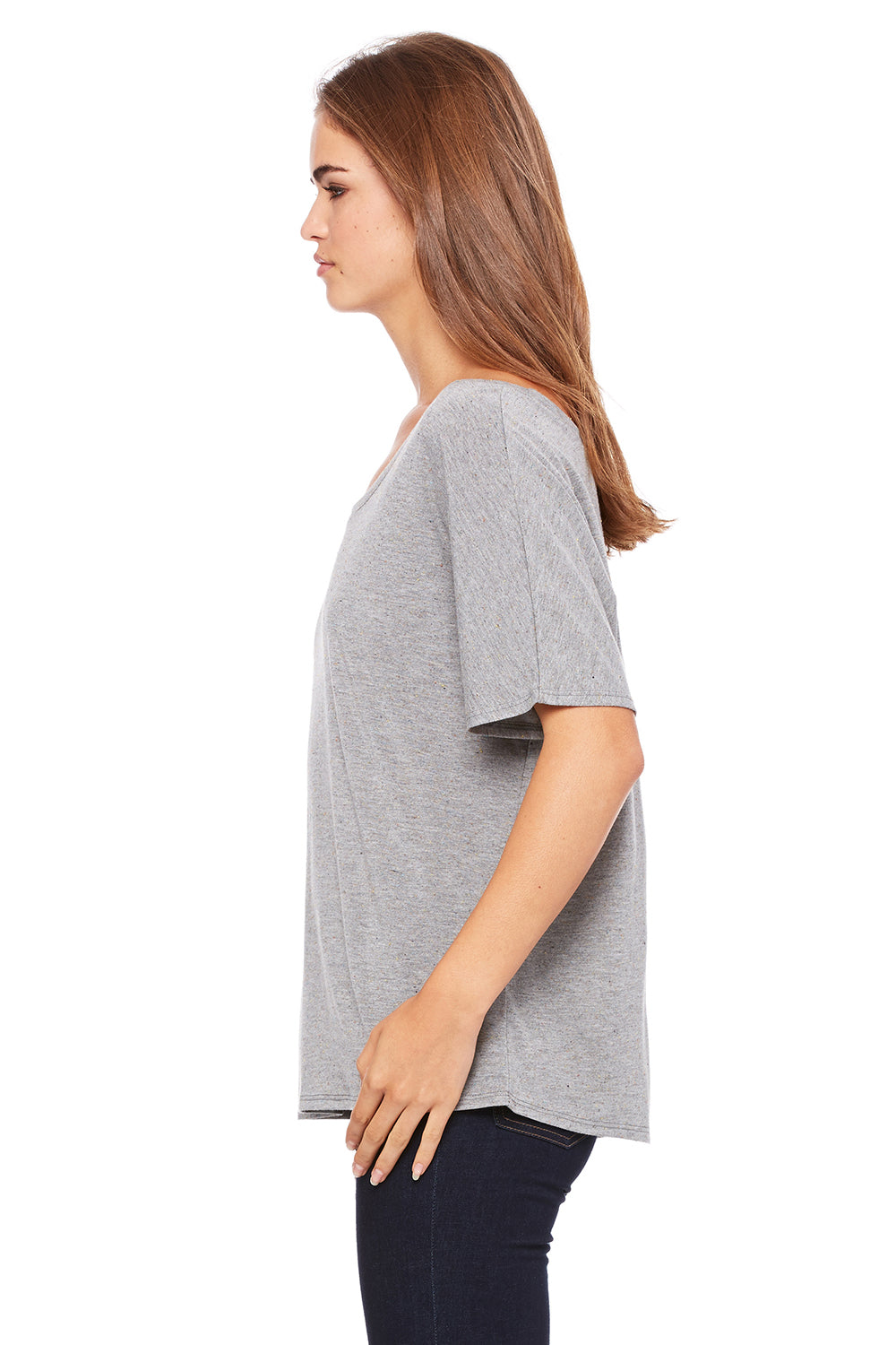 Bella + Canvas 8816 Womens Slouchy Short Sleeve Wide Neck T-Shirt Heather Deep Grey Speckled Side