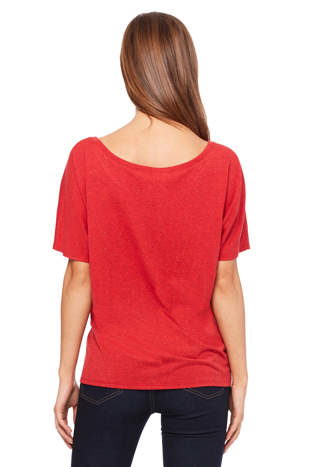 Bella + Canvas 8816 Womens Slouchy Short Sleeve Wide Neck T-Shirt Red Speckled Back