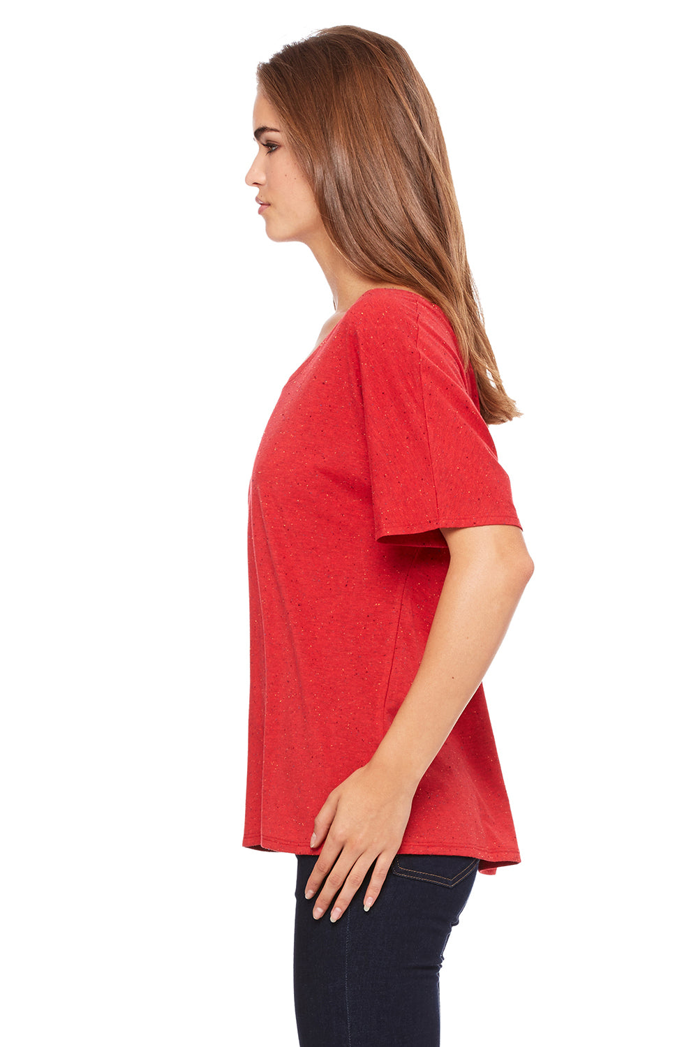 Bella + Canvas 8816 Womens Slouchy Short Sleeve Wide Neck T-Shirt Red Speckled Side