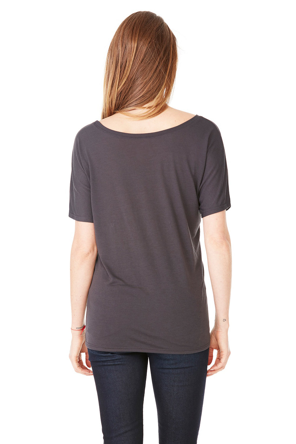 Bella + Canvas 8816 Womens Slouchy Short Sleeve Wide Neck T-Shirt Dark Grey Back