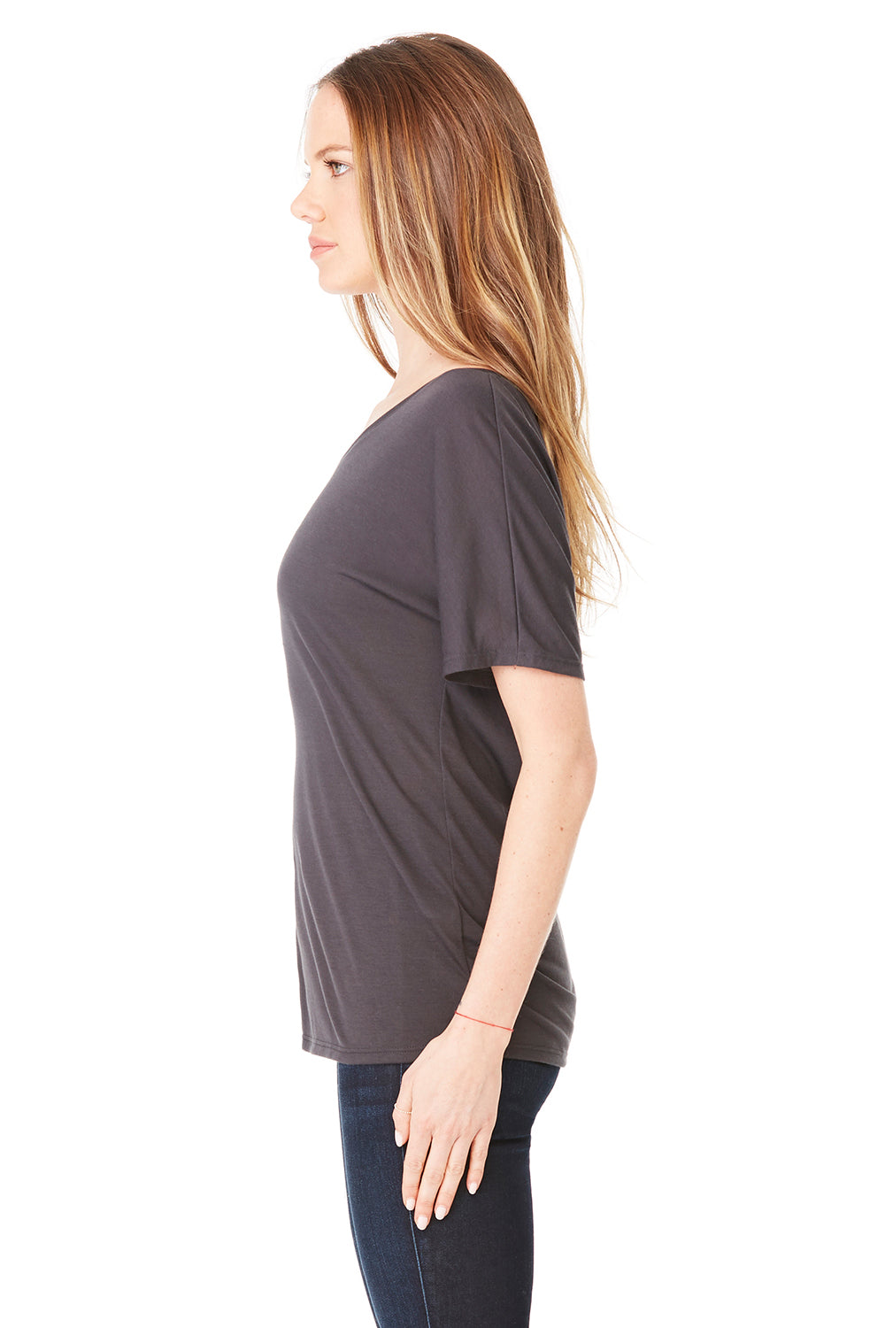 Bella + Canvas 8816 Womens Slouchy Short Sleeve Wide Neck T-Shirt Dark Grey Side