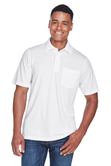 Core 365 88181P Mens Origin Performance Moisture Wicking Short Sleeve Polo Shirt w/ Pocket White Front