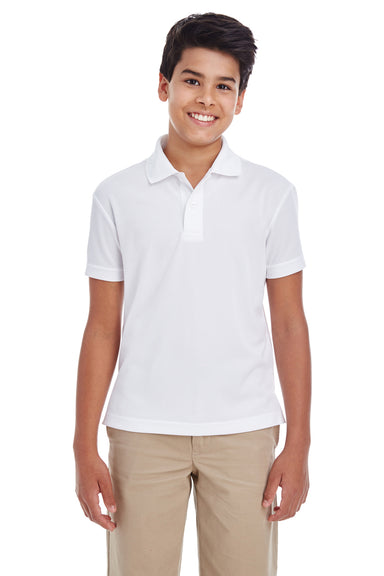 Core 365 88181Y Youth Origin Performance Moisture Wicking Short Sleeve Polo Shirt White Front