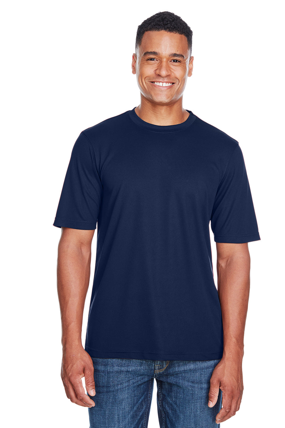 Core 365 88182 Mens Pace Performance Moisture Wicking Short Sleeve Crewneck T-Shirt Navy Blue Front