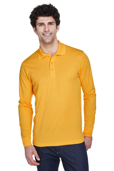 Core 365 88192 Mens Pinnacle Performance Moisture Wicking Long Sleeve Polo Shirt Gold Front