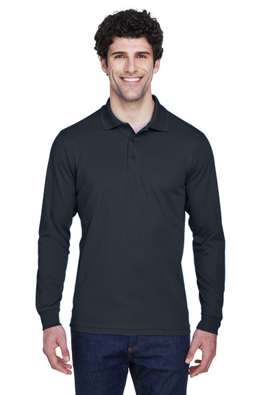 Core 365 88192 Mens Pinnacle Performance Moisture Wicking Long Sleeve Polo Shirt Carbon Grey Front