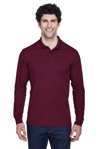 Core 365 88192 Mens Pinnacle Performance Moisture Wicking Long Sleeve Polo Shirt Burgundy Front