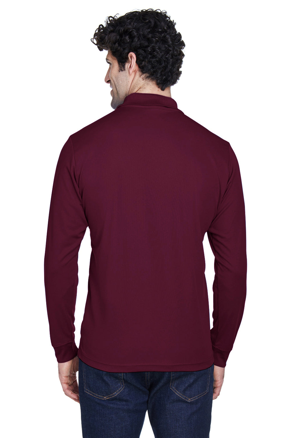Core 365 88192 Mens Pinnacle Performance Moisture Wicking Long Sleeve Polo Shirt Burgundy Back