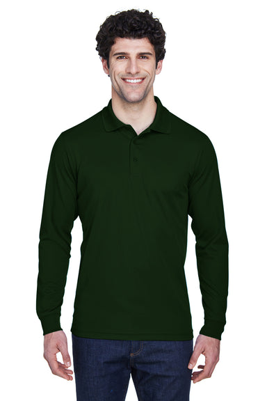 Core 365 88192 Mens Pinnacle Performance Moisture Wicking Long Sleeve Polo Shirt Forest Green Front