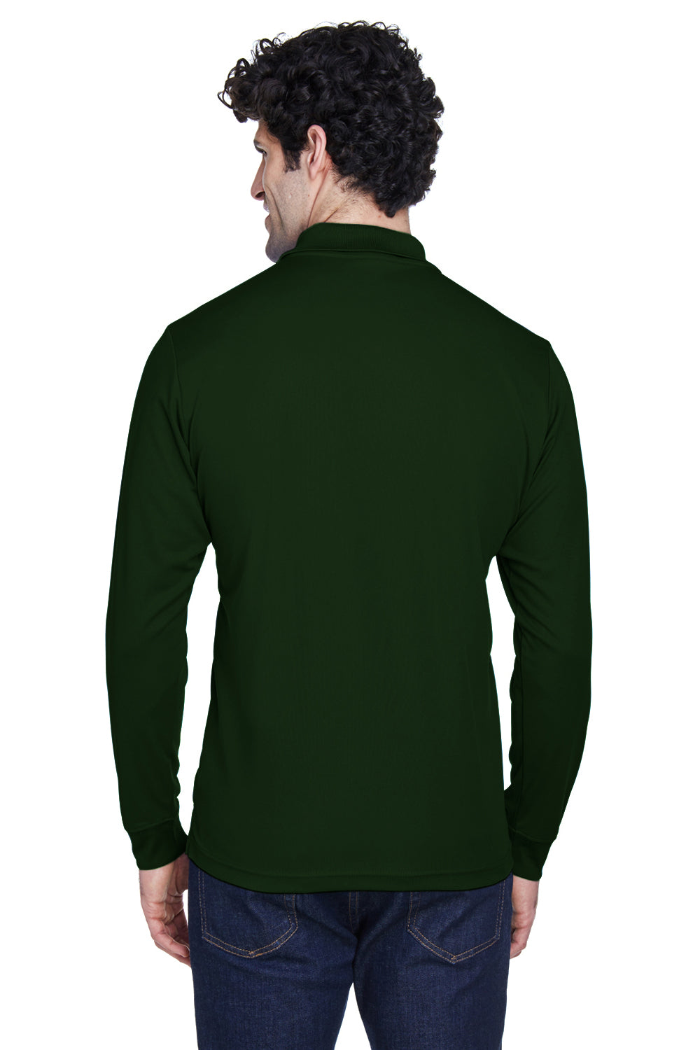 Core 365 88192 Mens Pinnacle Performance Moisture Wicking Long Sleeve Polo Shirt Forest Green Back