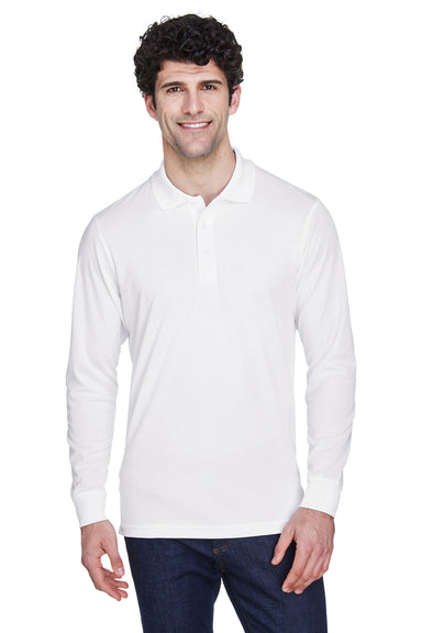 Core 365 88192 Mens Pinnacle Performance Moisture Wicking Long Sleeve Polo Shirt White Front
