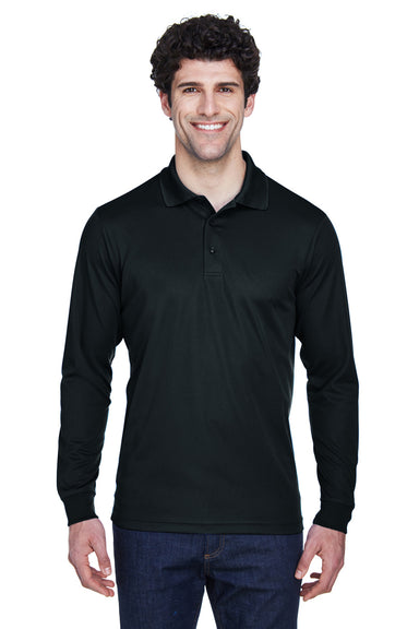 Core 365 88192 Mens Pinnacle Performance Moisture Wicking Long Sleeve Polo Shirt Black Front