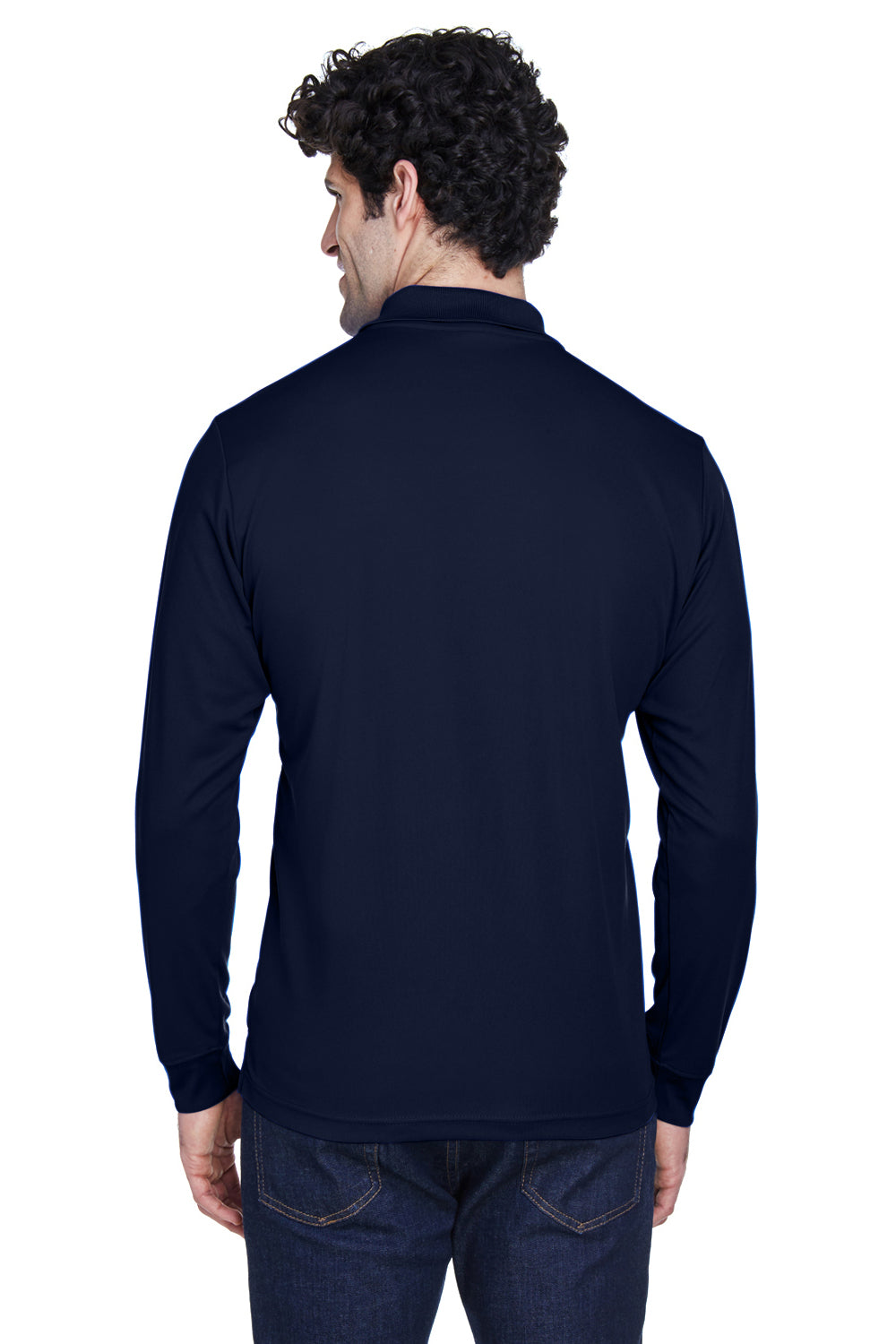 Core 365 88192 Mens Pinnacle Performance Moisture Wicking Long Sleeve Polo Shirt Navy Blue Back