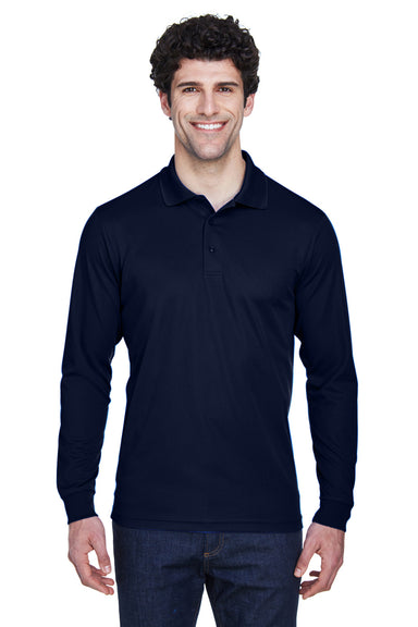 Core 365 88192 Mens Pinnacle Performance Moisture Wicking Long Sleeve Polo Shirt Navy Blue Front