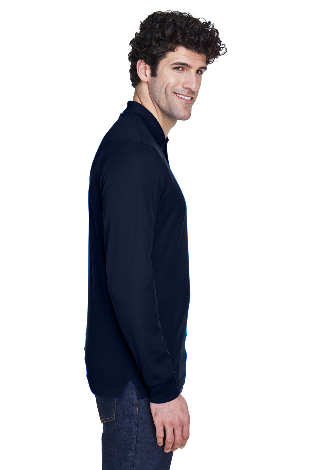 Core 365 88192 Mens Pinnacle Performance Moisture Wicking Long Sleeve Polo Shirt Navy Blue Side