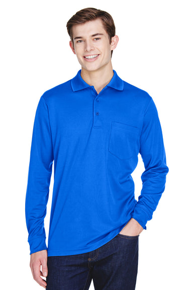 Core 365 88192P Mens Pinnacle Performance Moisture Wicking Long Sleeve Polo Shirt w/ Pocket Royal Blue Front