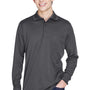 Core 365 Mens Pinnacle Performance Moisture Wicking Long Sleeve Polo Shirt w/ Pocket - Carbon Grey