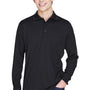 Core 365 Mens Pinnacle Performance Moisture Wicking Long Sleeve Polo Shirt w/ Pocket - Black
