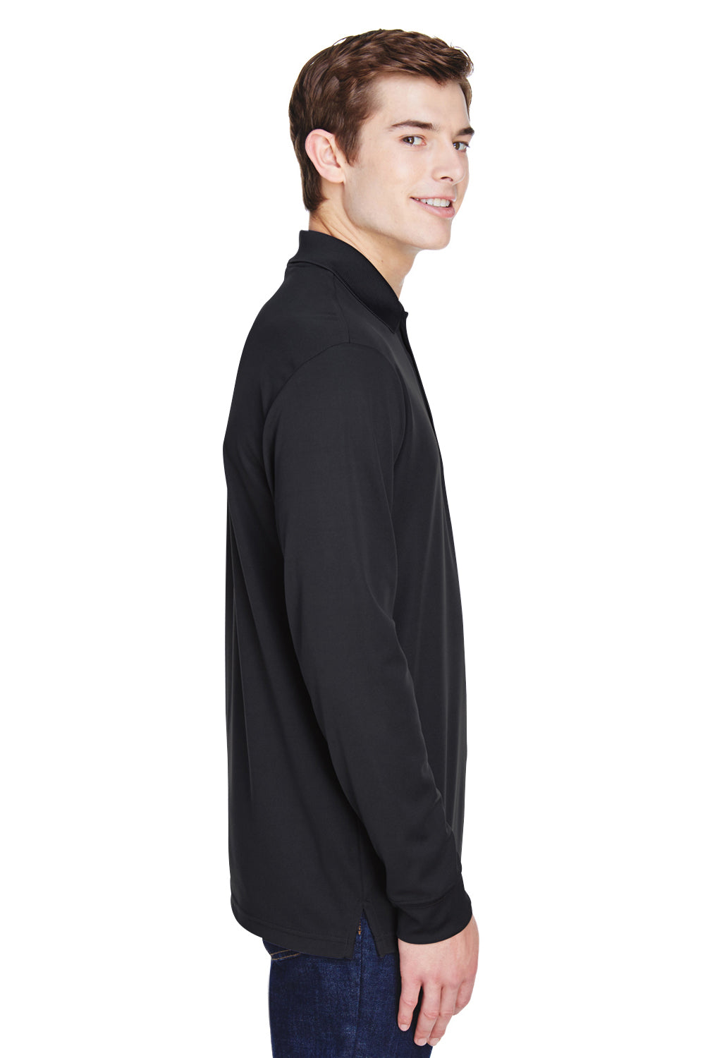 Core 365 88192P Mens Pinnacle Performance Moisture Wicking Long Sleeve Polo Shirt w/ Pocket Black Side