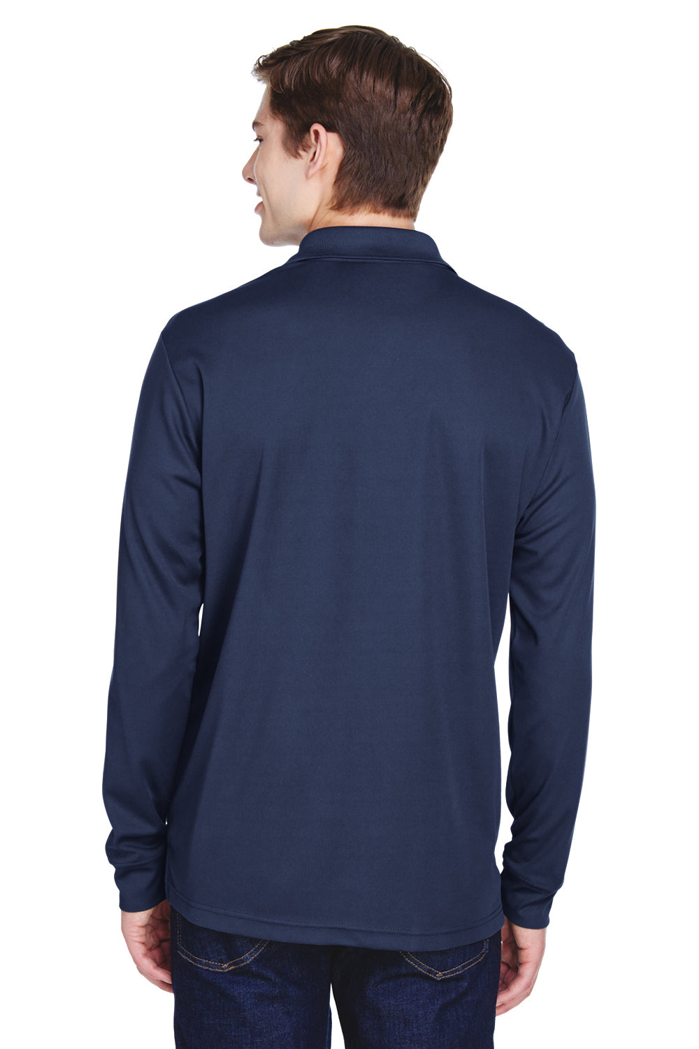 Core 365 88192P Mens Pinnacle Performance Moisture Wicking Long Sleeve Polo Shirt w/ Pocket Navy Blue Back