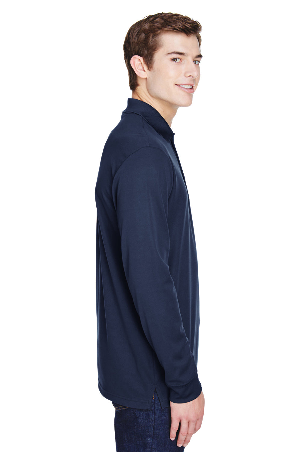 Core 365 88192P Mens Pinnacle Performance Moisture Wicking Long Sleeve Polo Shirt w/ Pocket Navy Blue Side