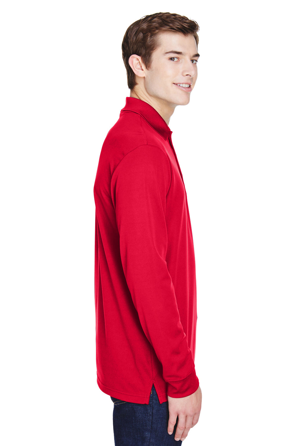Core 365 88192P Mens Pinnacle Performance Moisture Wicking Long Sleeve Polo Shirt w/ Pocket Red Side