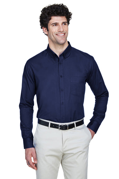 Core 365 88193 Mens Operate Long Sleeve Button Down Shirt w/ Pocket Navy Blue Front