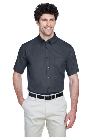 Core 365 88194 Mens Optimum Short Sleeve Button Down Shirt w/ Pocket Carbon Grey Front