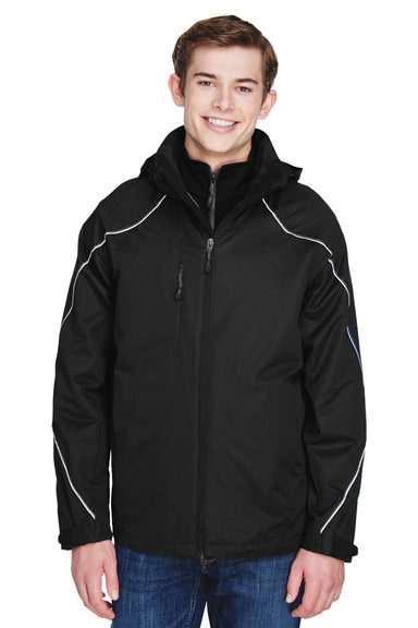 North End 88196 Mens Angle 3-in-1 Full Zip Hooded Jacket Black Front