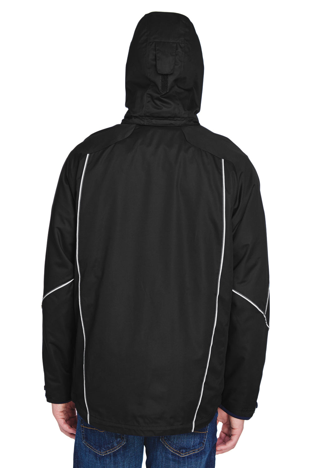 North End 88196 Mens Angle 3-in-1 Full Zip Hooded Jacket Black Back