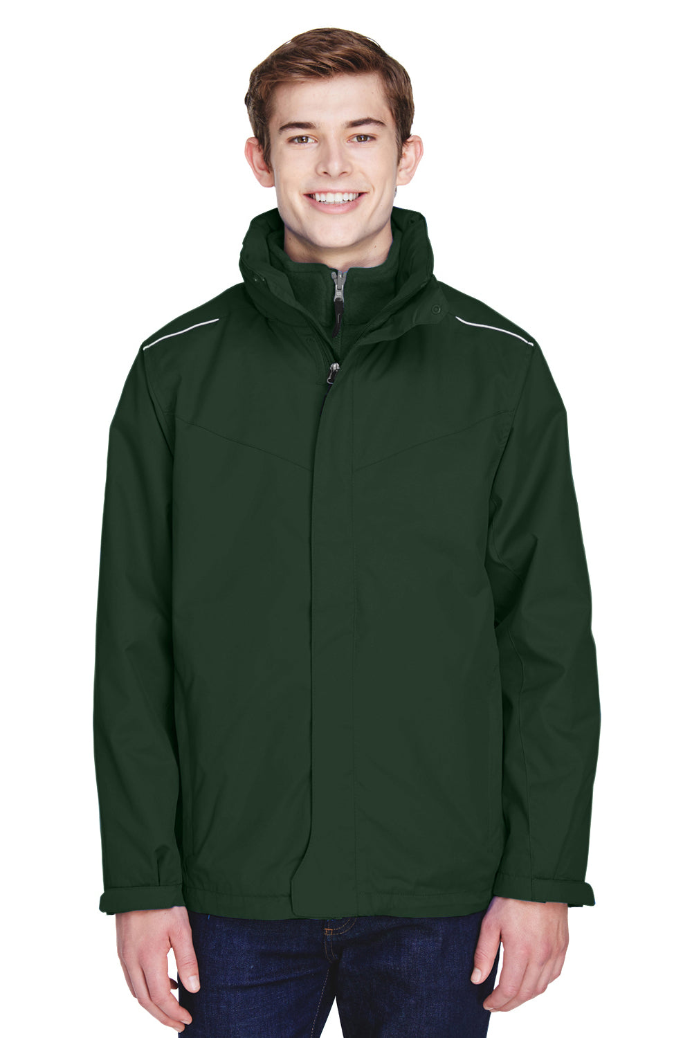Core 365 88205 Mens Region 3-in-1 Water Resistant Full Zip Hooded Jacket Forest Green Front