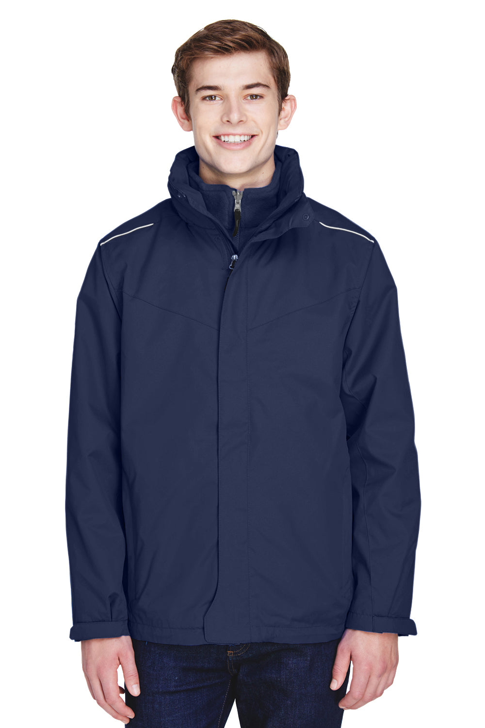Core 365 88205 Mens Region 3-in-1 Water Resistant Full Zip Hooded Jacket Navy Blue Front